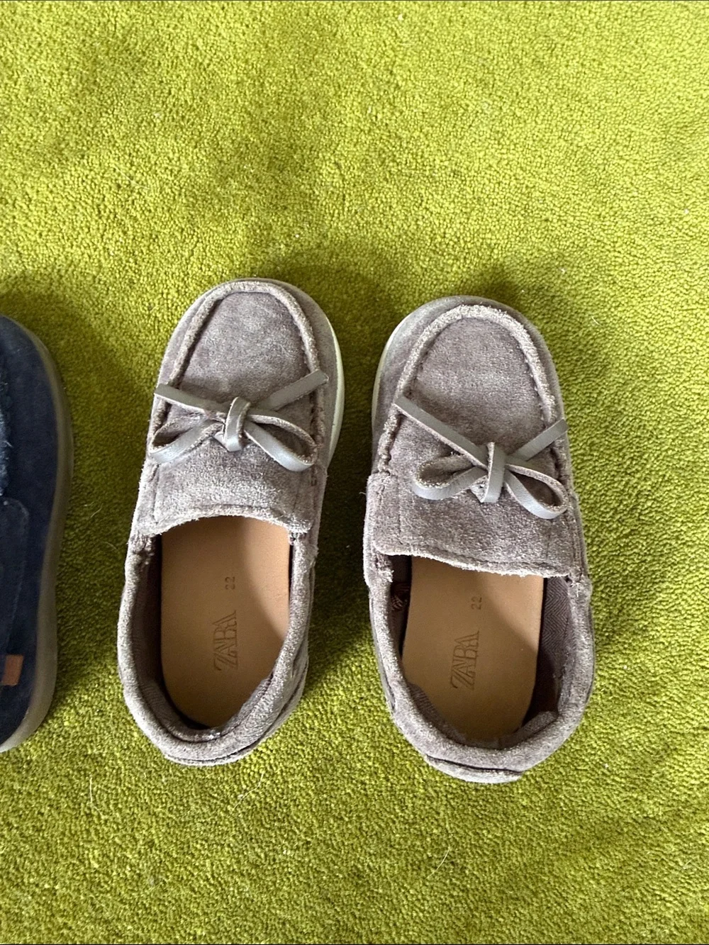 ZARA Kids Suede Slip-On Loafers in Navy and Taupe